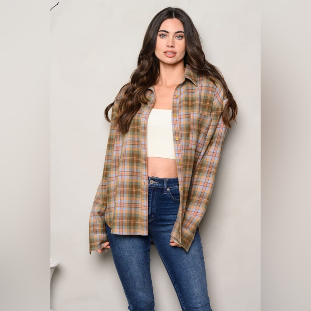 Oversized plaid button up shirt